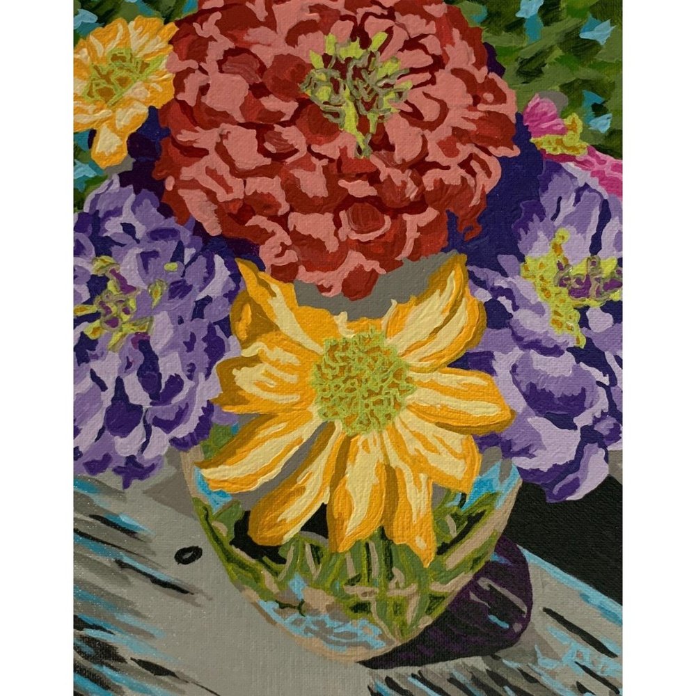 Zinnias in a Vase, Floral Art, Original Painting